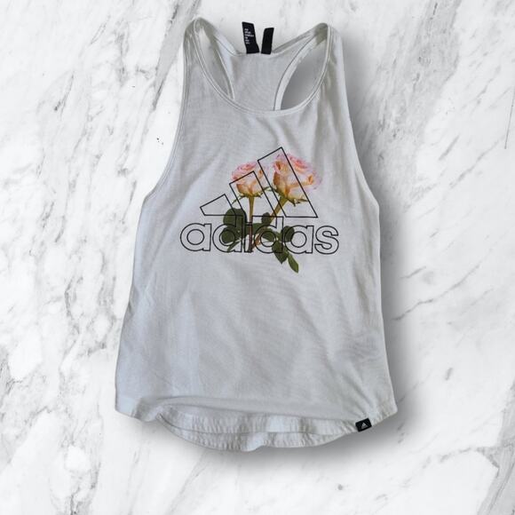 Adidas Floral Logo White Tank Top Size XS - Picture 13 of 13
